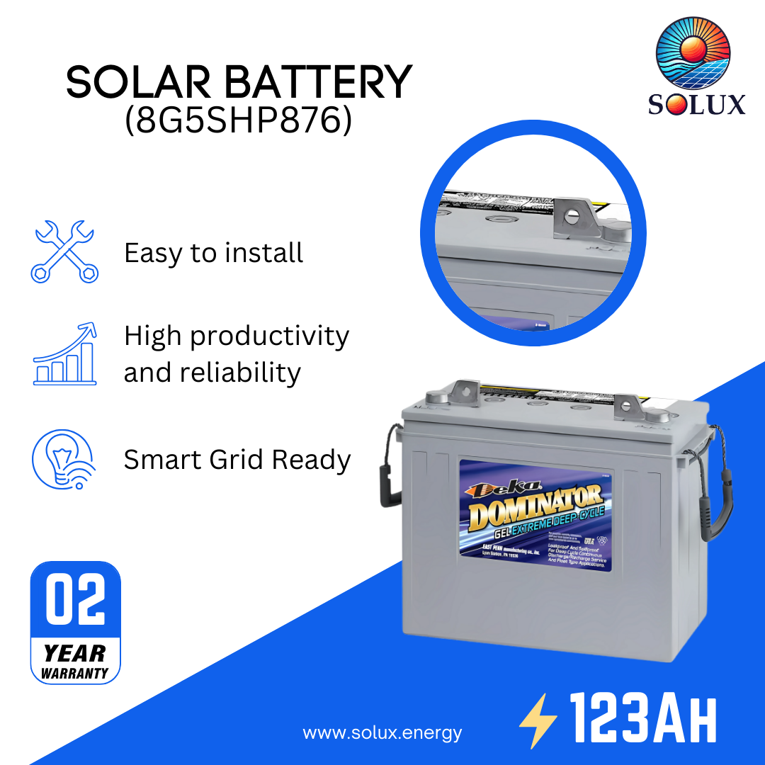 This is an image of MK Deka 8G5SHP876 123Ah 12 Volt Deep Cycle GEL Battery